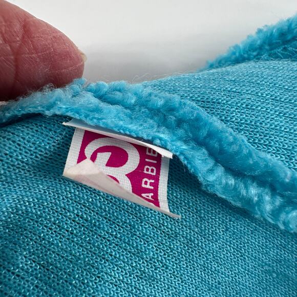 Barbie Blue Fleece Floral Robe with Rainbow Tie Vintage Doll Clothing - Picture 4 of 4